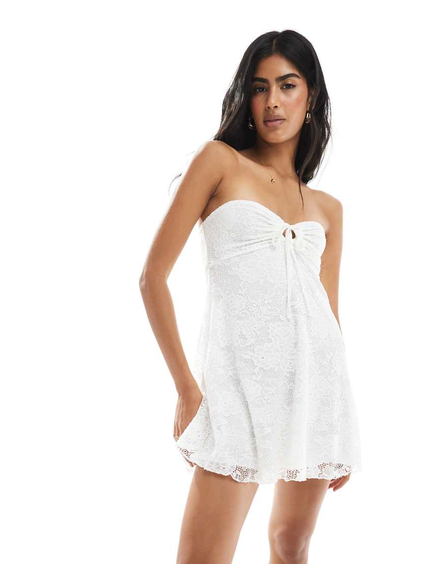 Lace baby doll bandeau dress in white