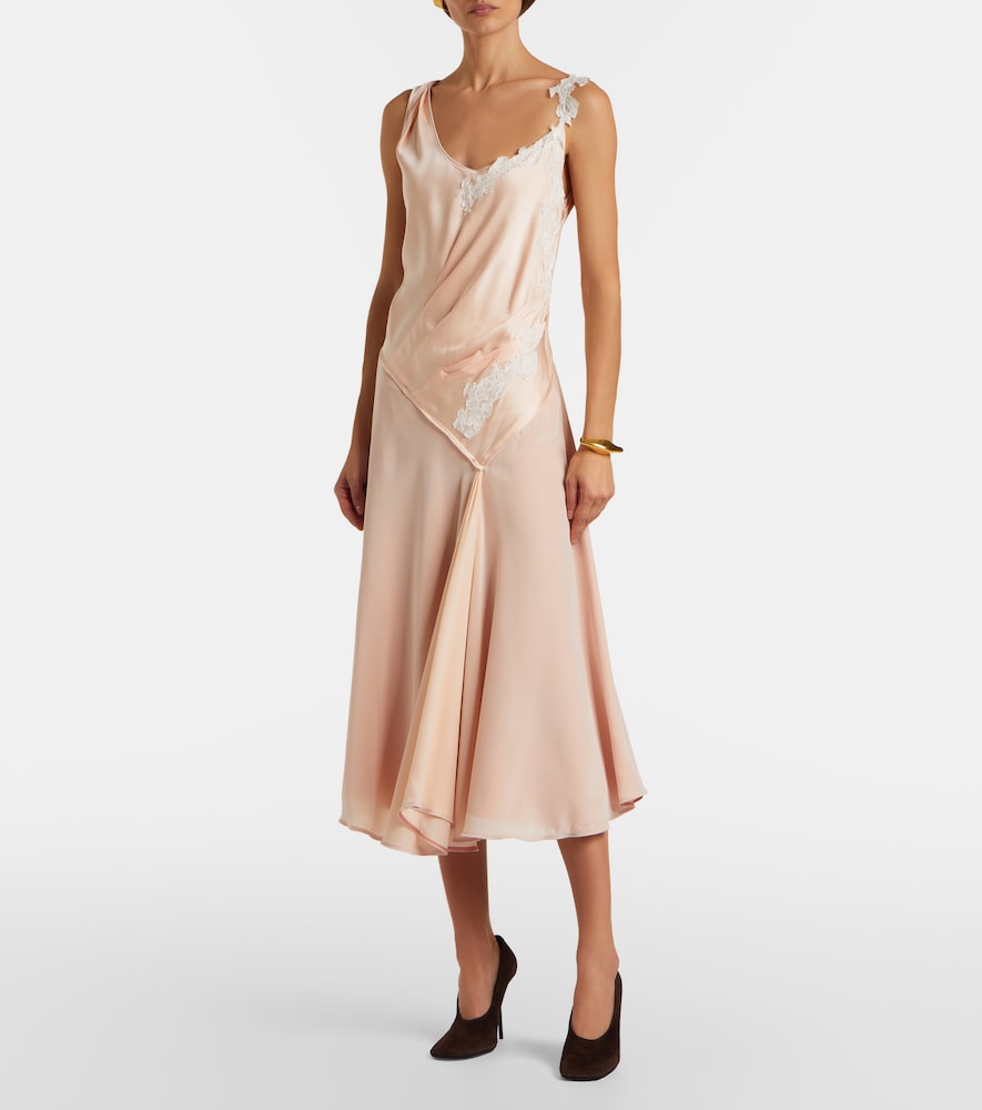 Lace-trimmed crêpe satin midi dress