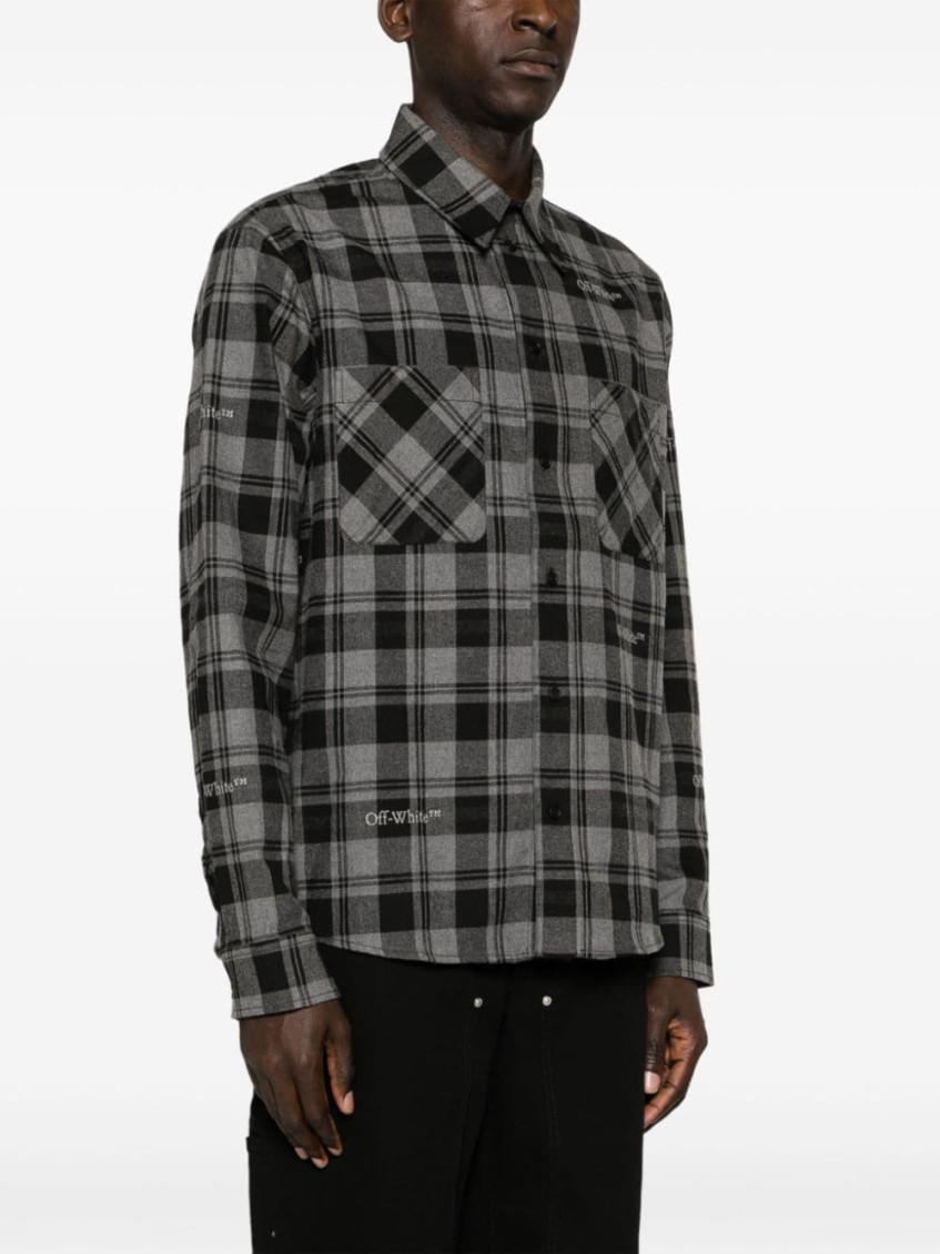 Logo-embroidered checked cotton shirt - 800 DARK GREY BLACK NO COLOR
