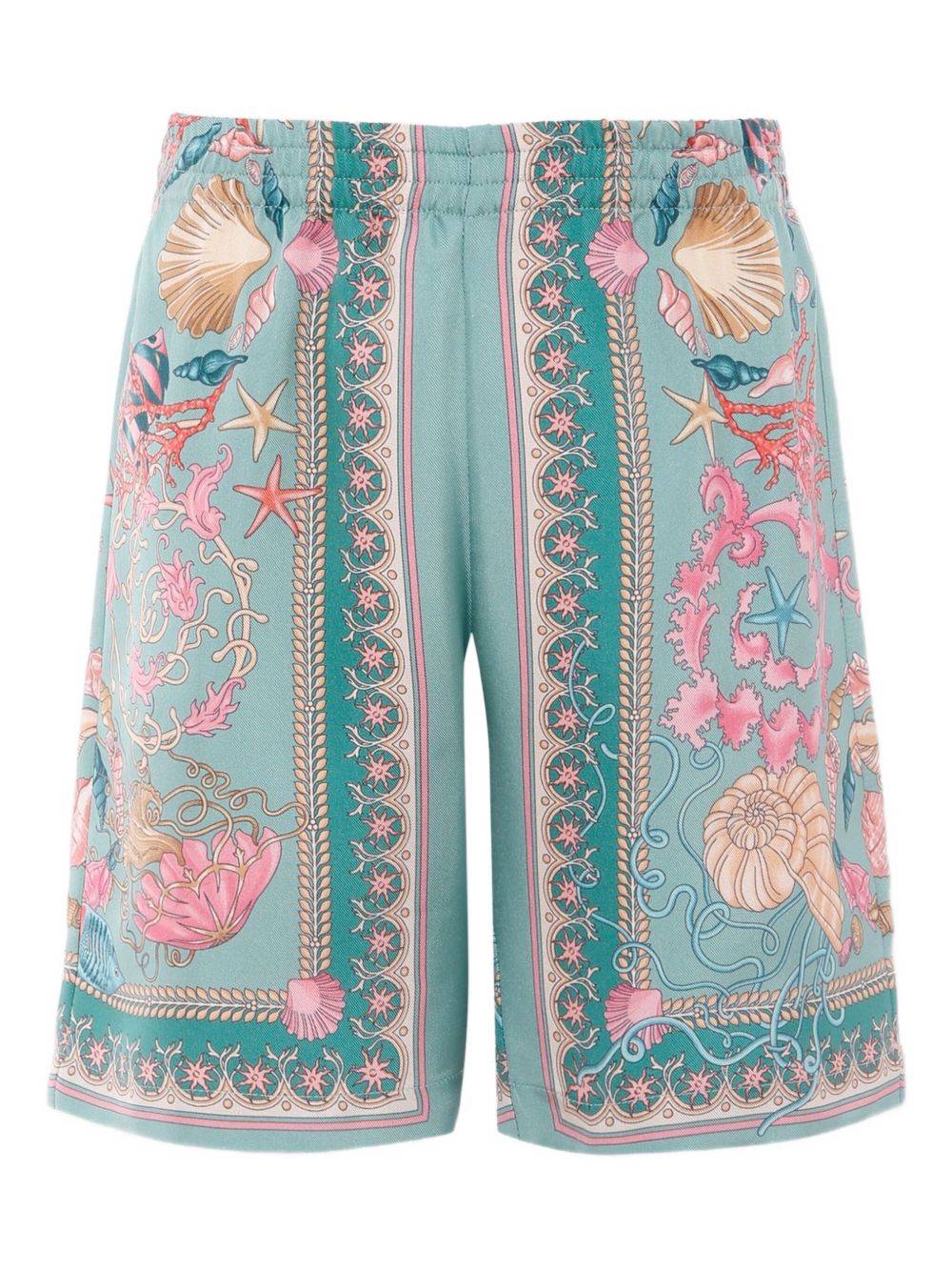 Seashell-patterned silk shorts - Blue