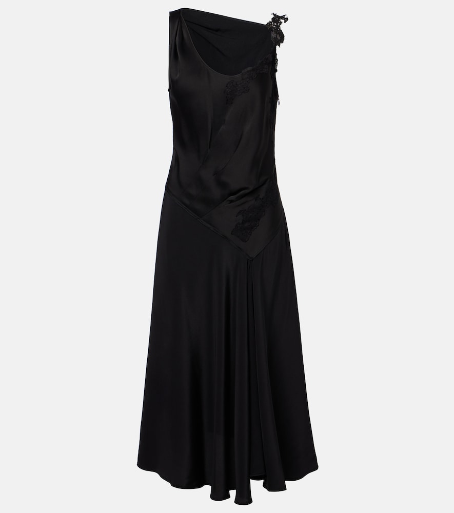 Lace-trimmed crêpe satin midi dress