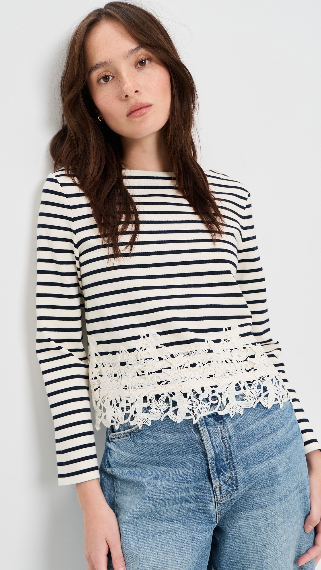 Hovey Top with Lace Dove/Navy Stripe