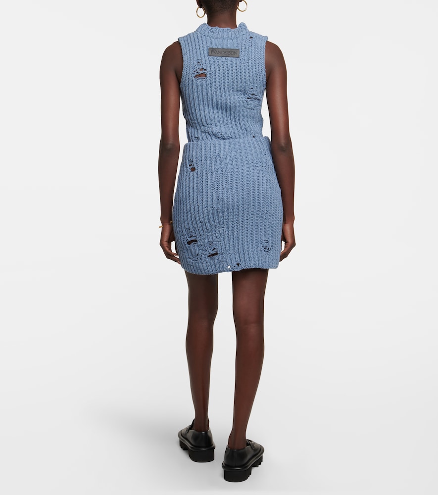 Distressed cotton-blend miniskirt