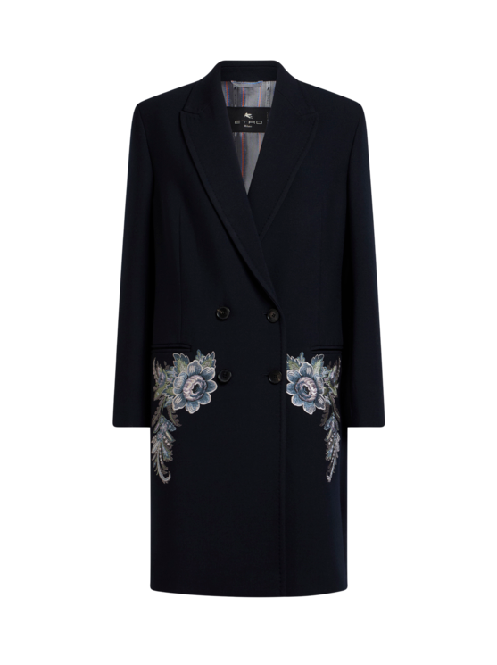 Double-breasted Coat With Floral Embroidery