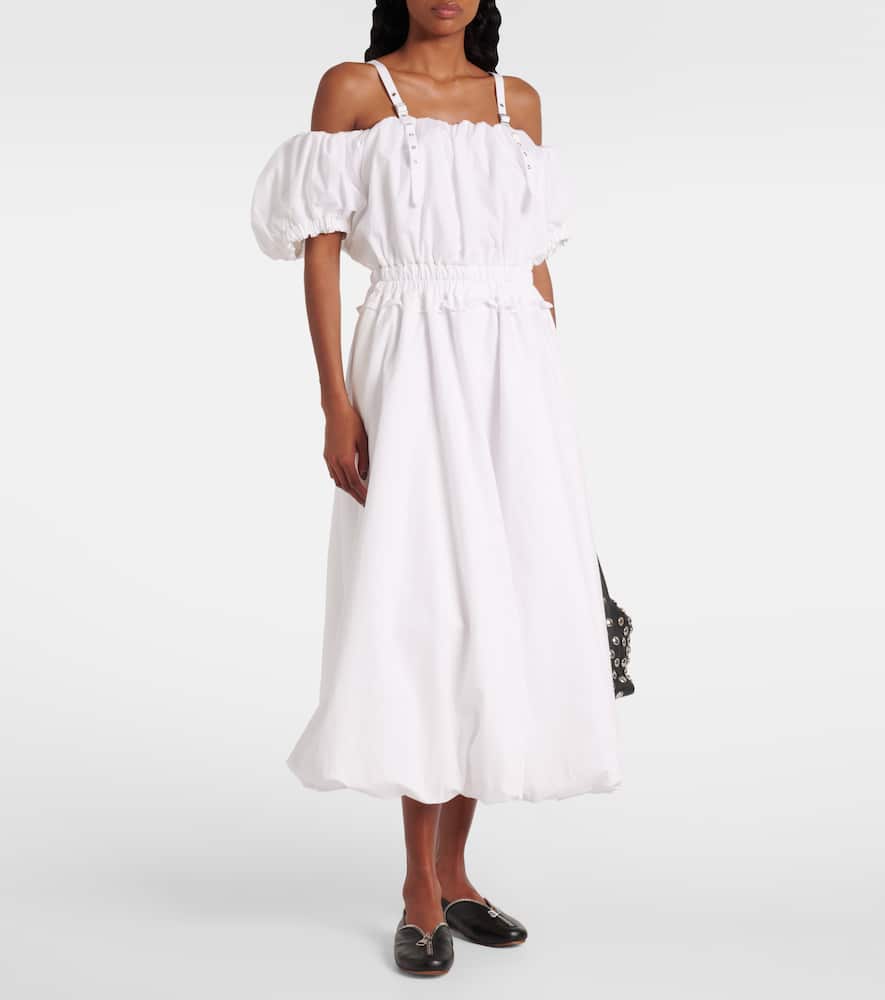 Off-shoulder cotton poplin midi dress