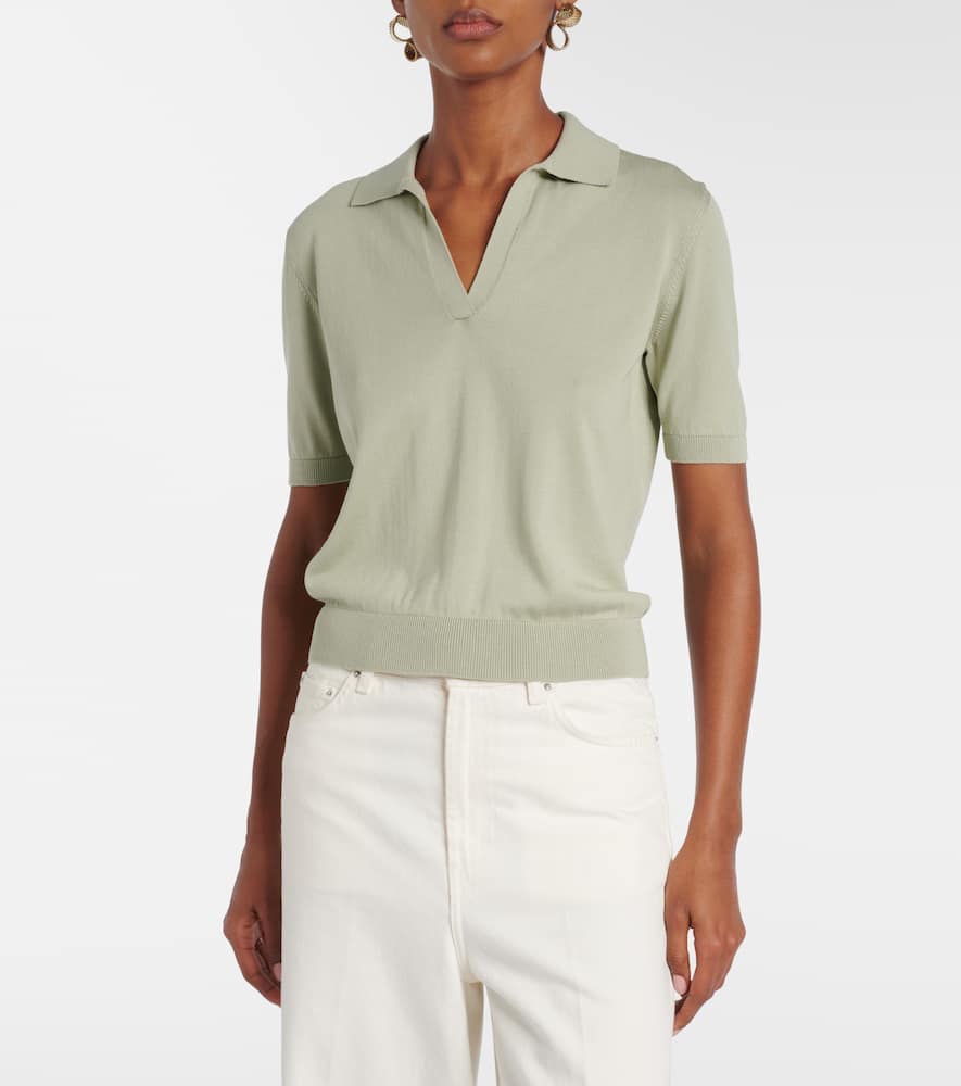 Clay cropped cotton and silk polo shirt