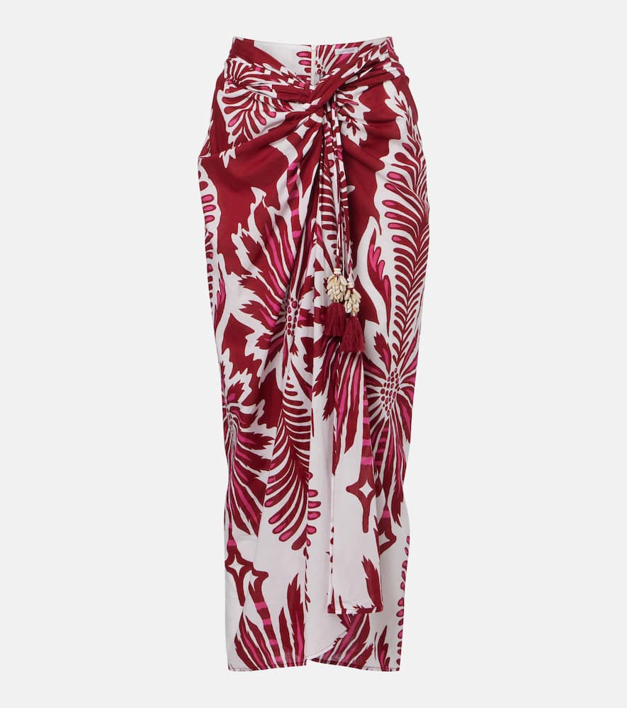 Uma floral gathered cotton midi skirt