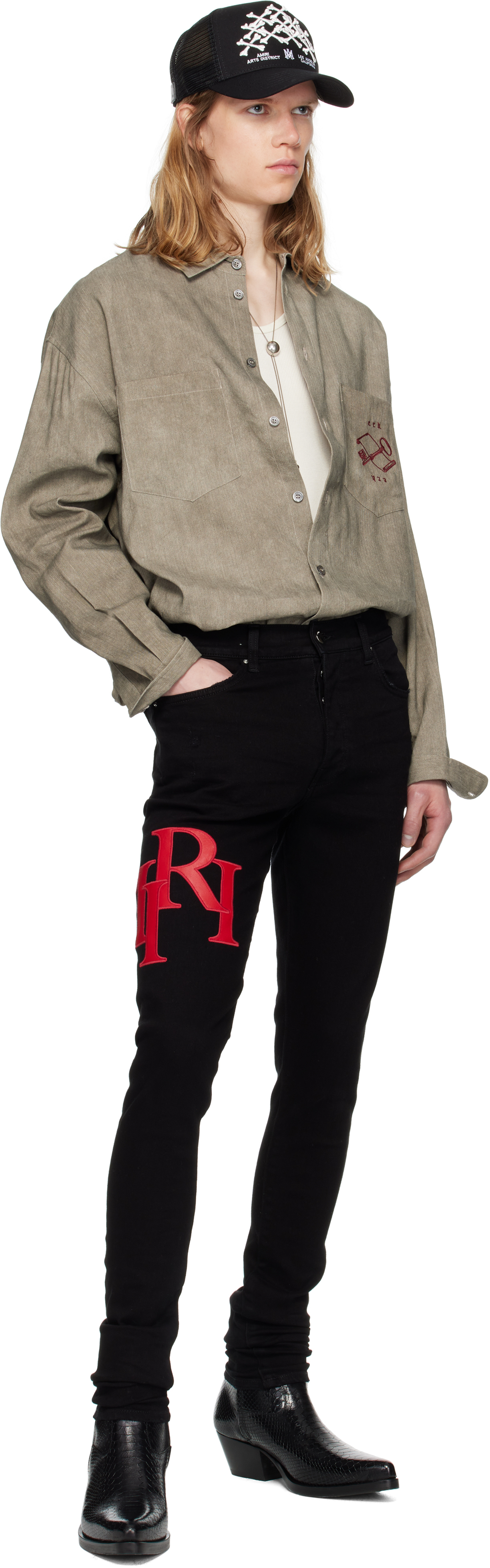 Black Staggered Logo Skinny Jeans