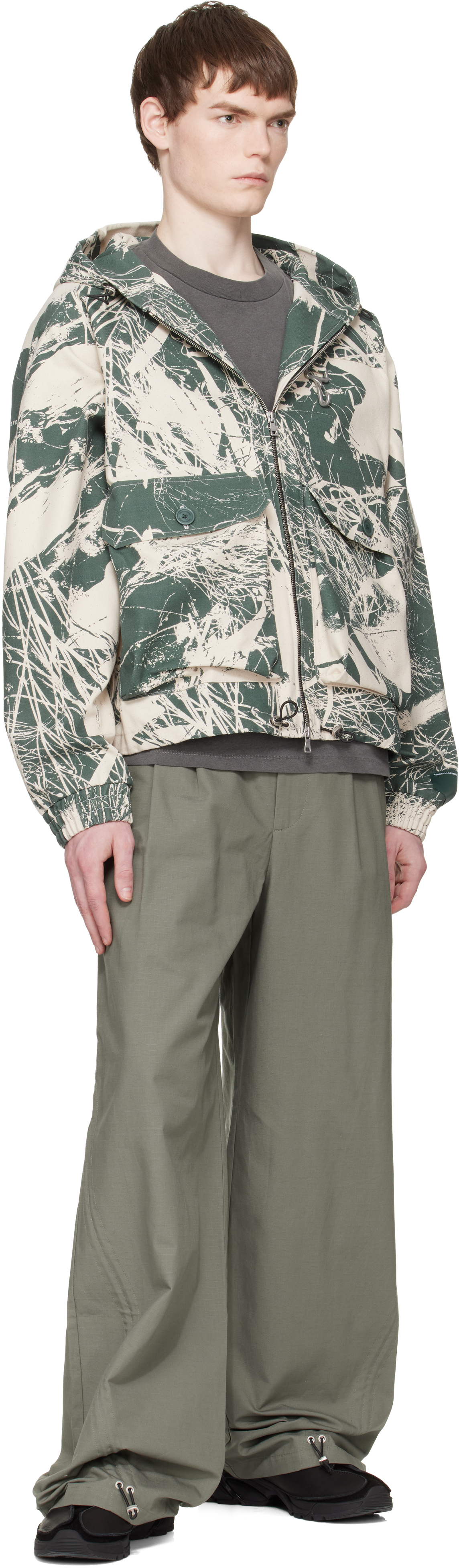 Khaki Cotton Ripstop Pleated Trousers