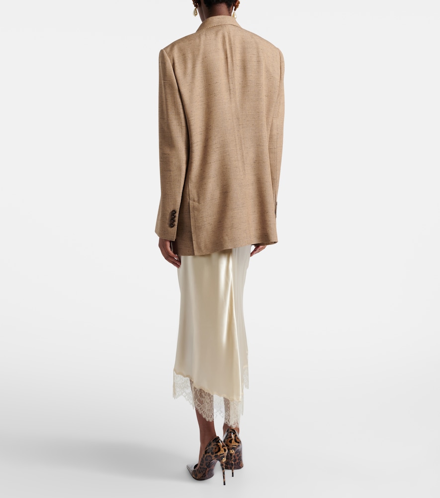 Lace-trimmed silk-blend satin slip skirt