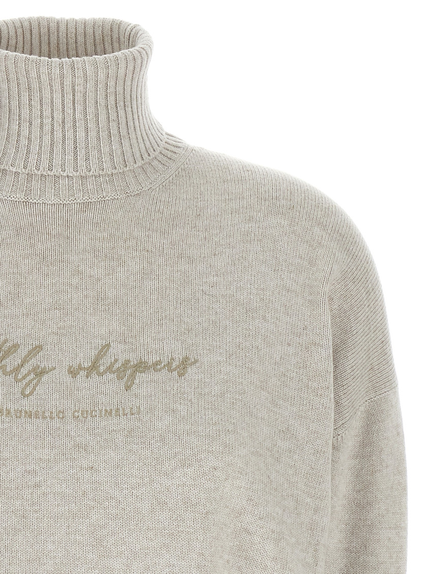 Embroidered roll-neck jumper - White