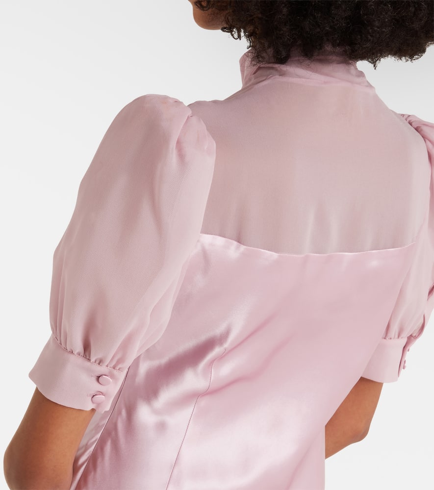 Tie-neck silk satin gown