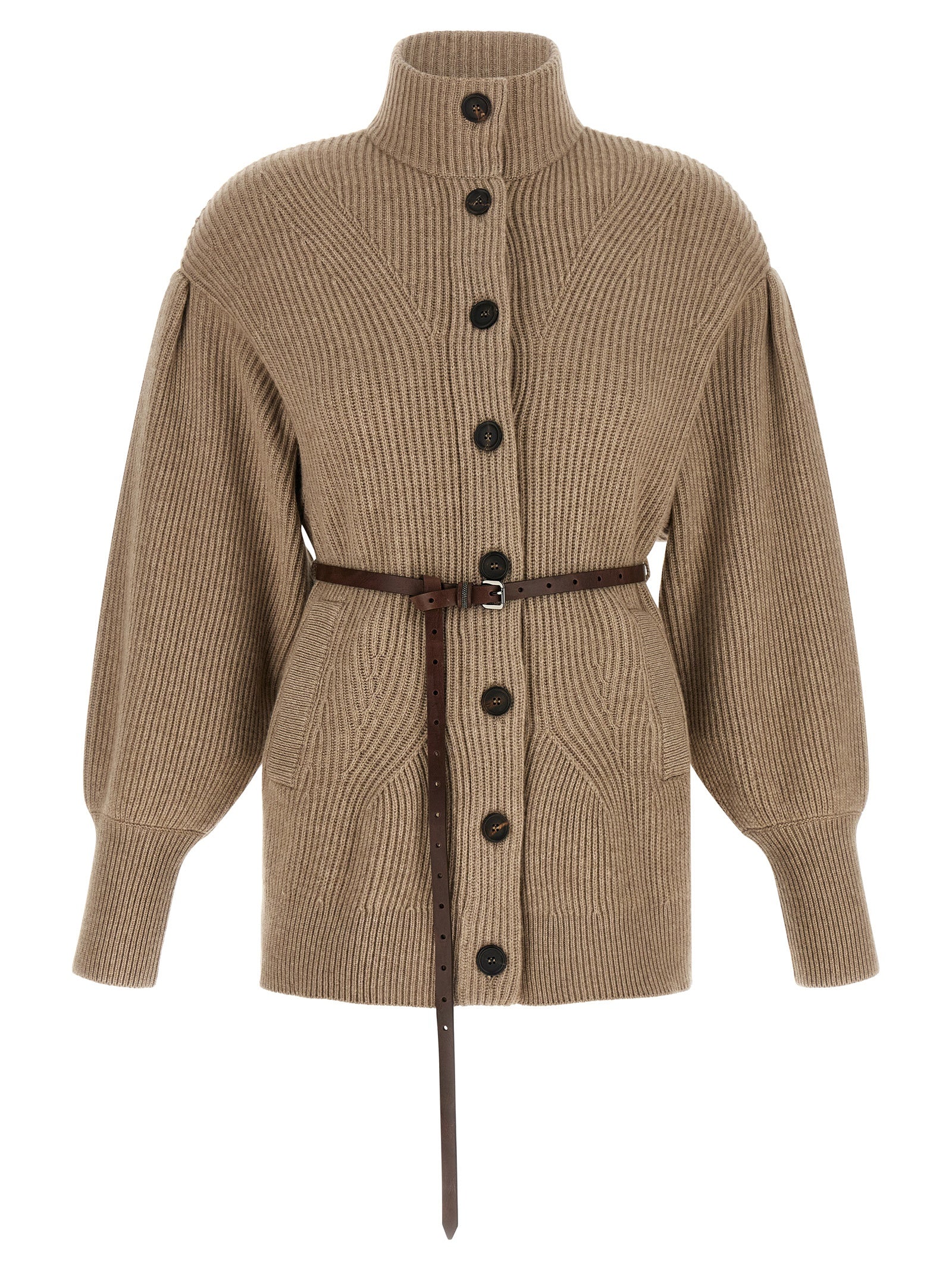 Virgin Wool Blend Cardigan — Beige