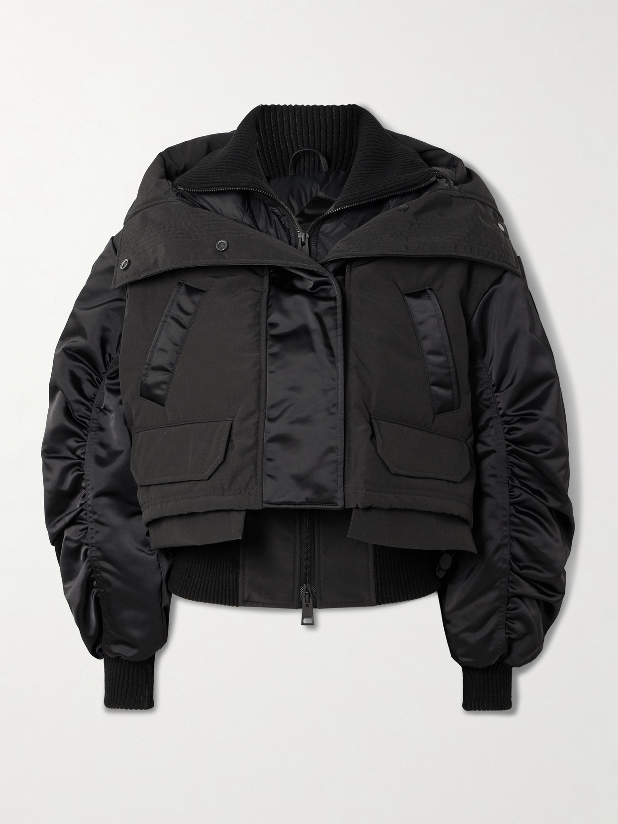 Claremont Oversized Cropped Layered Satin And Shell Bomber Jacket - Black