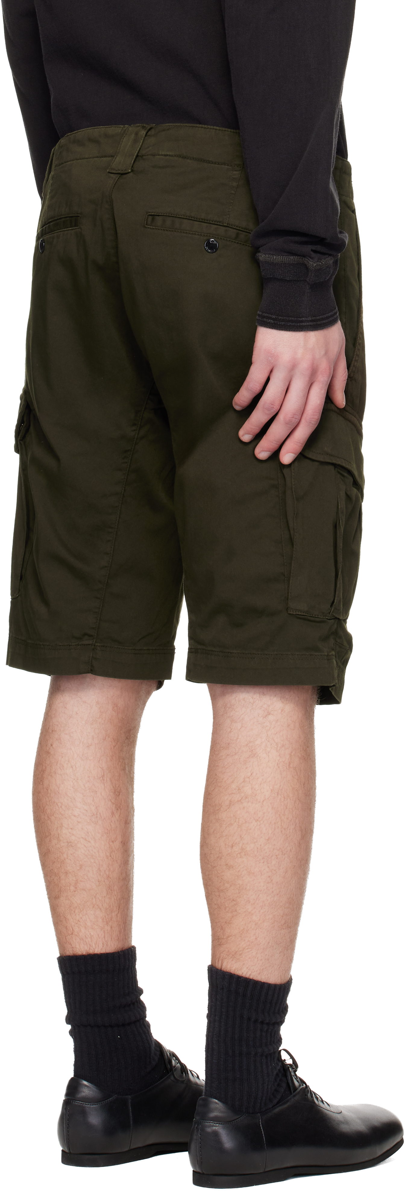 Khaki Stretch Sateen Cargo Lens Shorts