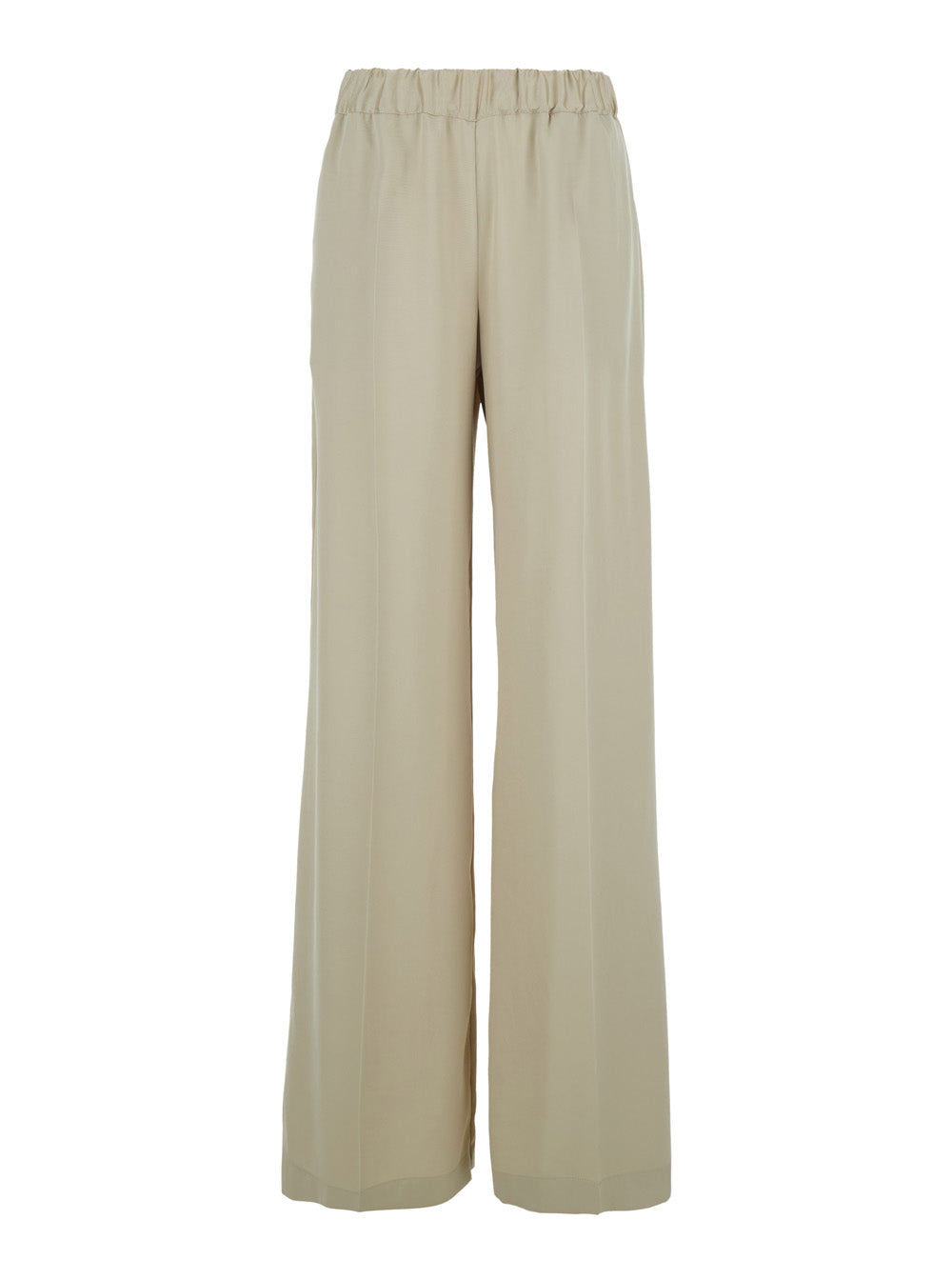 Tech Fabric Wide-Leg Trousers — Beige