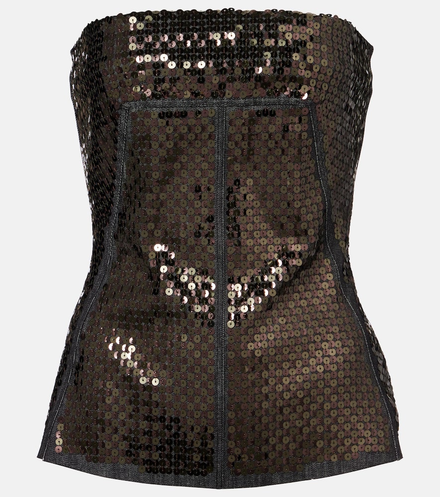 Sequined denim bustier top
