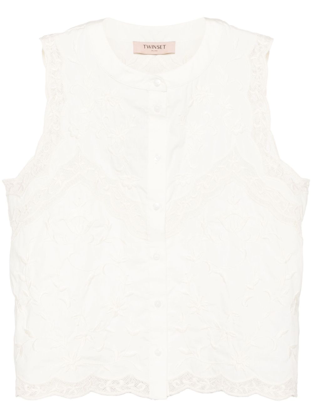 Floral-embroidered cotton blouse - White