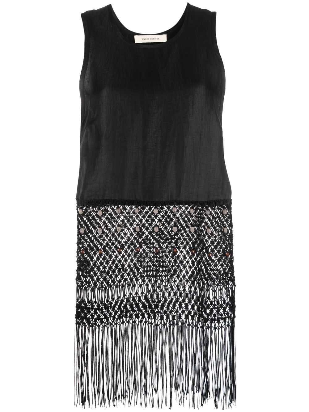 Sleeveless macramé top - Black