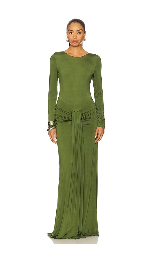 Nbd vestido largo the heena en color verde oliva XS también en L, M, S