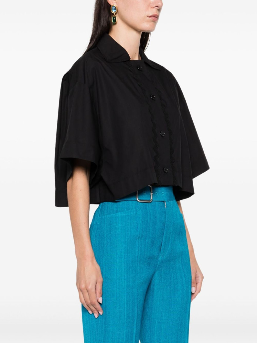 Wave-appliqué cropped shirt - Black