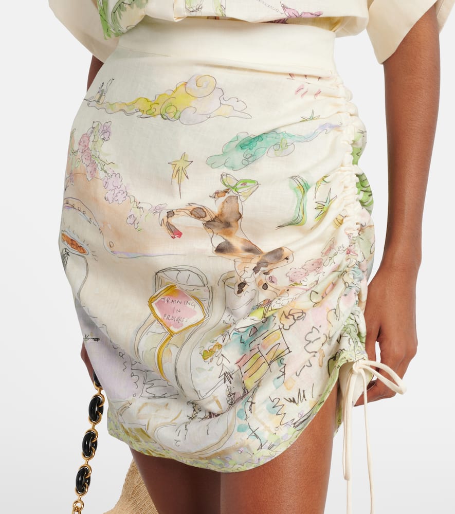 Alémais Anouk printed gathered linen miniskirt