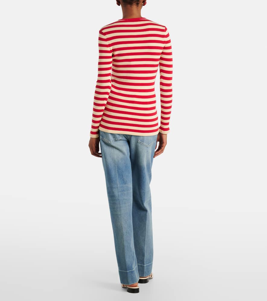 Striped ribbed-knit cotton sweater