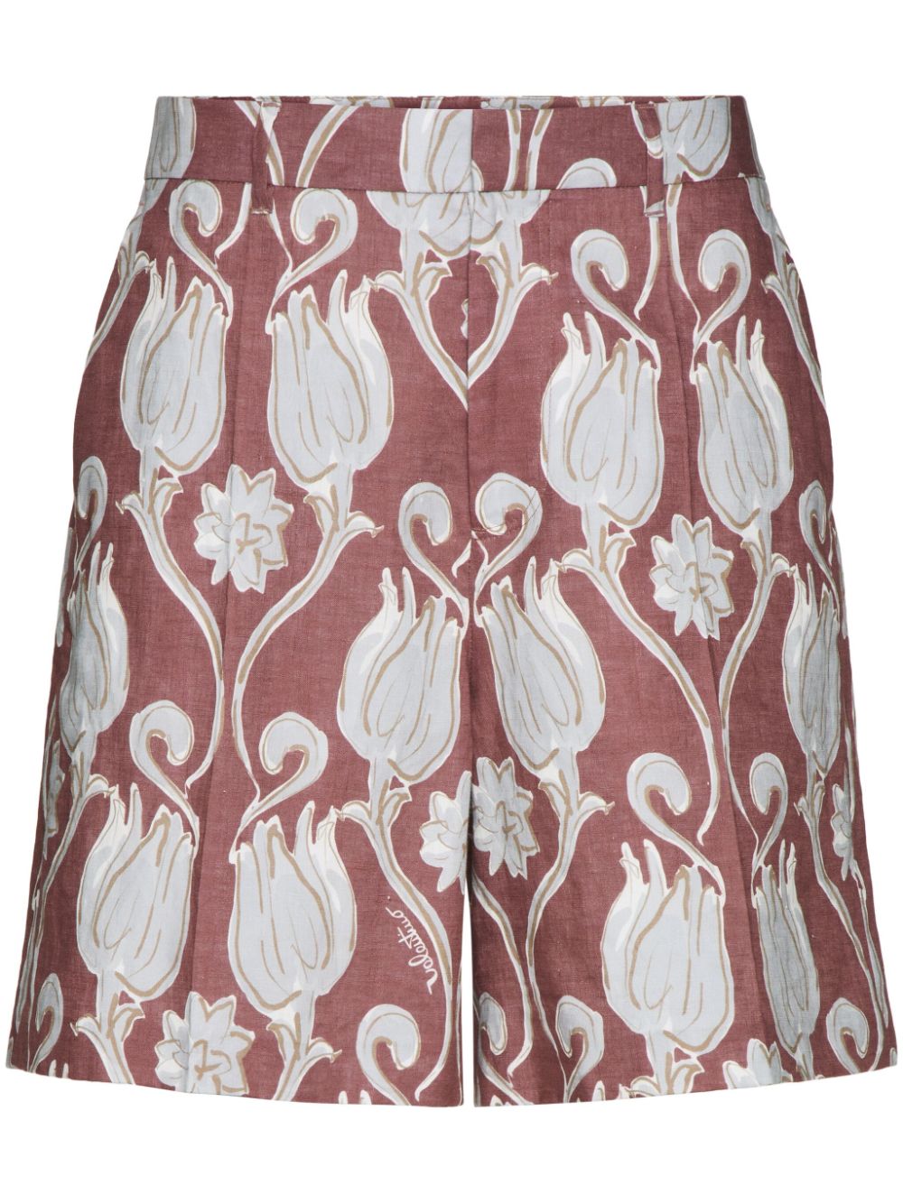 Floral-print linen shorts - Pink