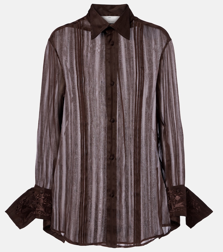 Embroidered linen and silk shirt