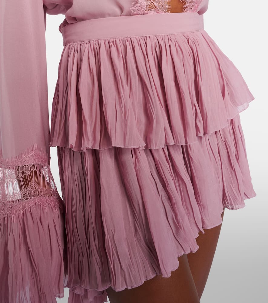 Plissé tiered georgette miniskirt