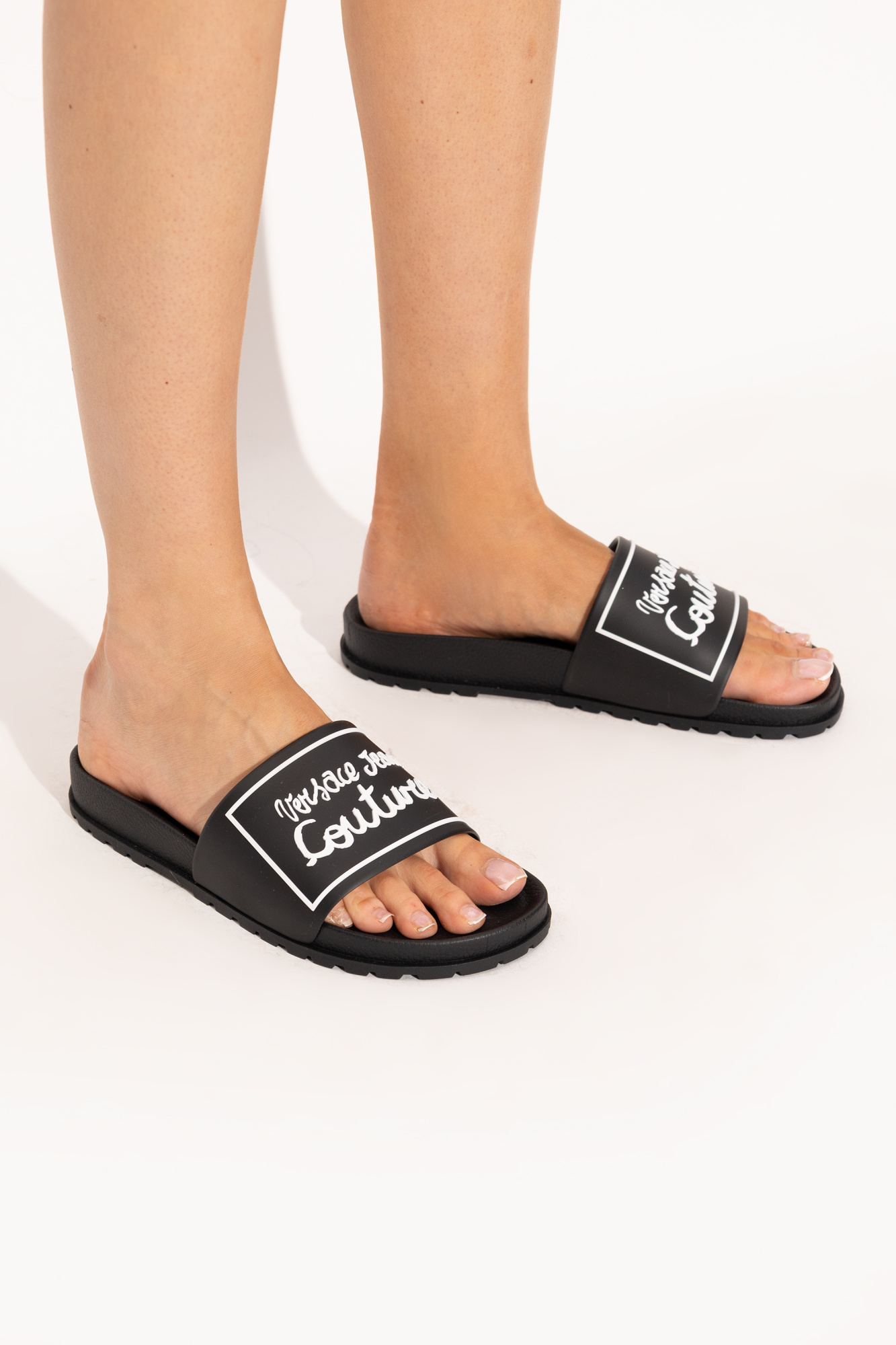Rubber Slides With A Raised Logo, Women's, Black