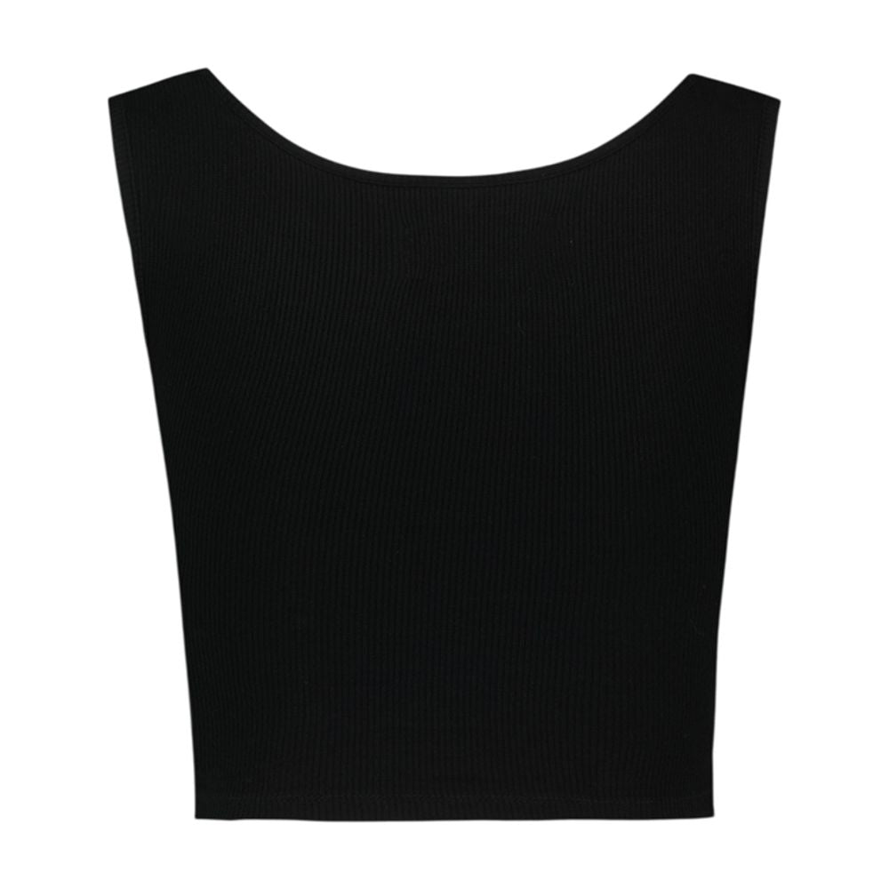 Cropped Ribbed Viscose Tank Top — Black