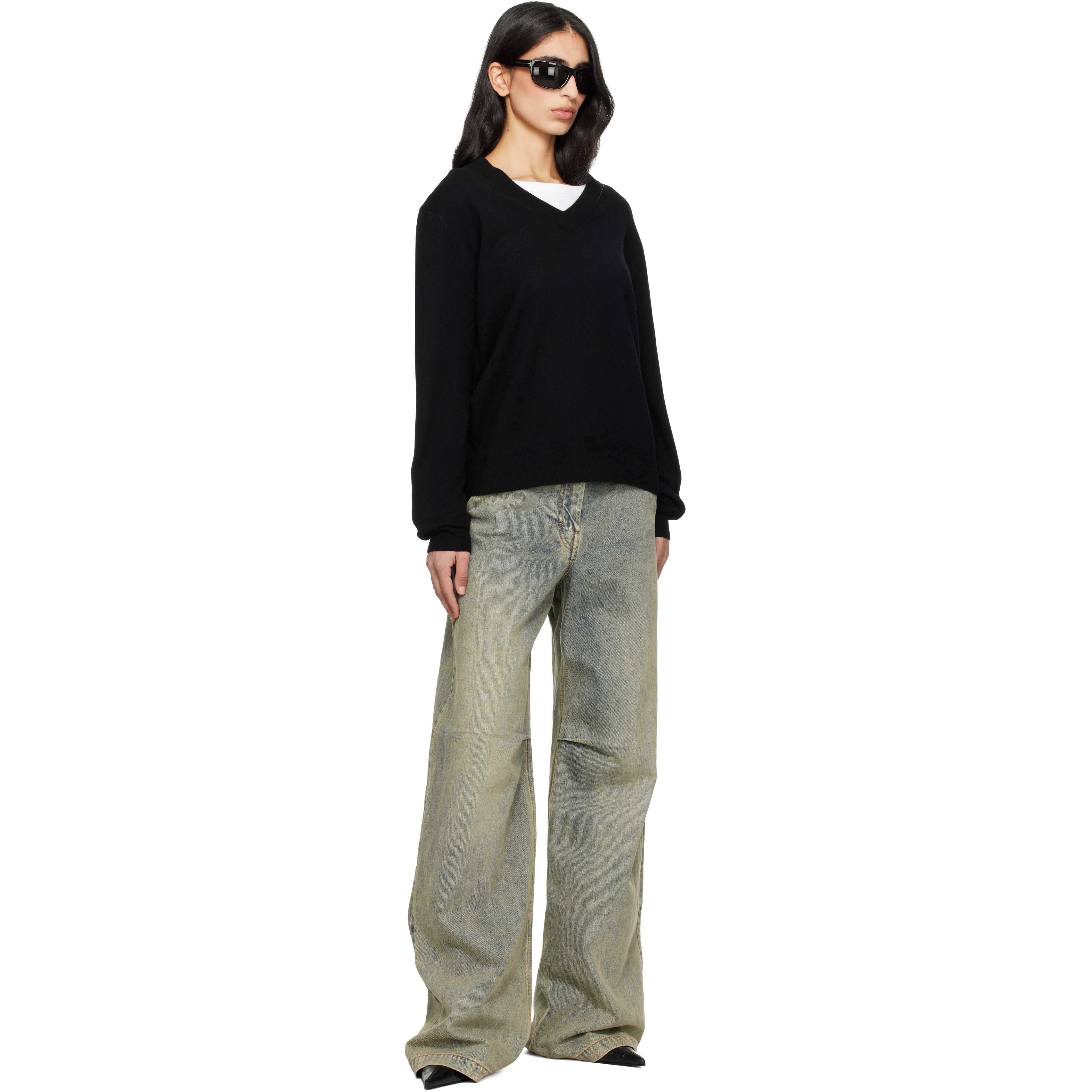 Black Knit V Neck Sweater