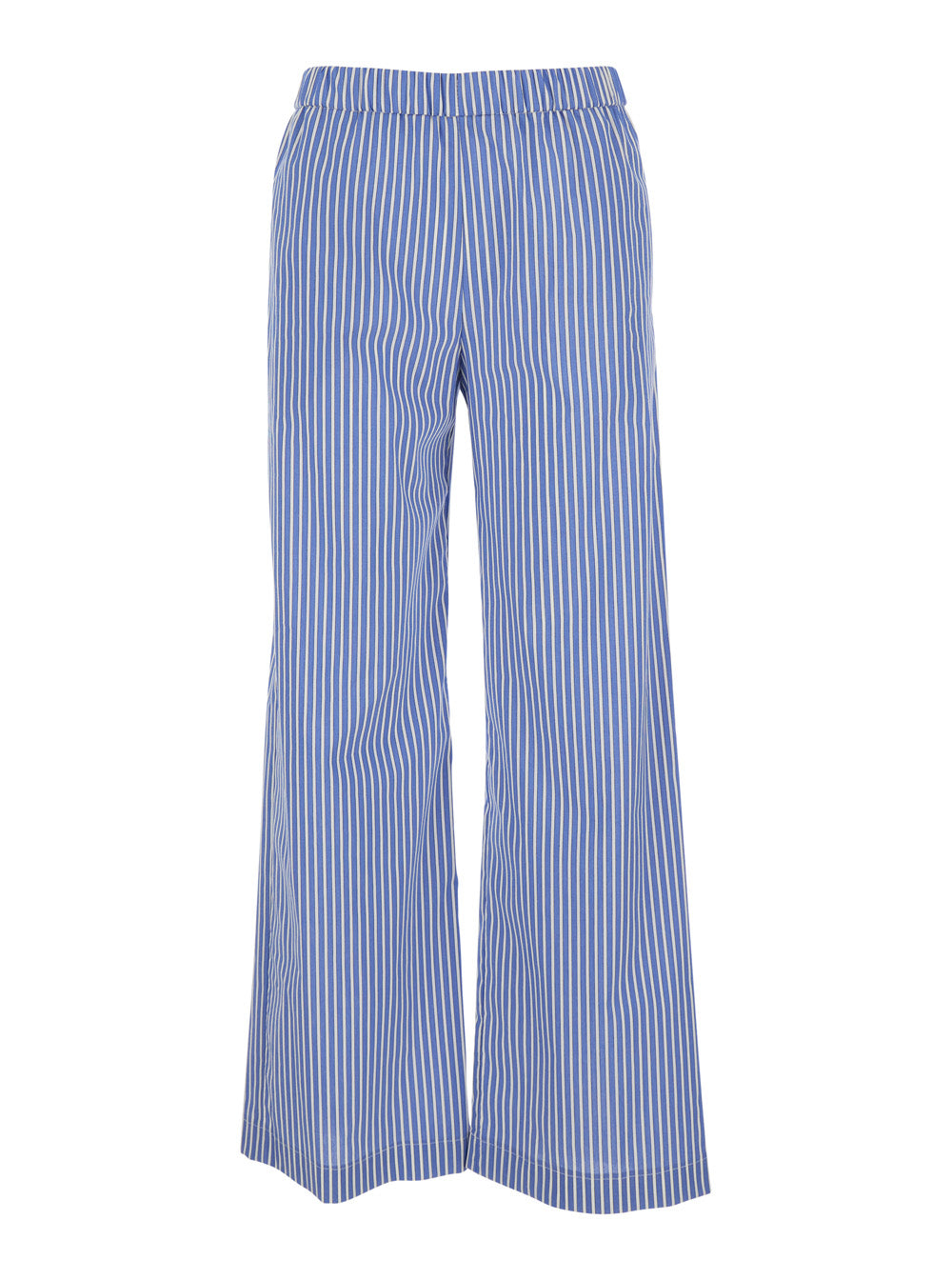 Striped Cotton-Blend Trousers — Blue