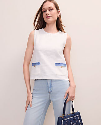 Ann Taylor Fringe Trim Tweed Top