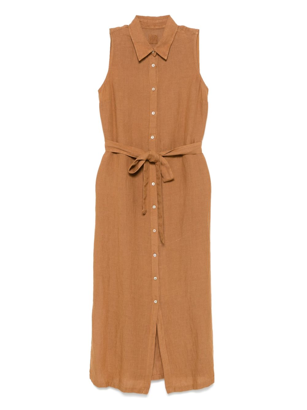 120% Lino belted midi dress - Brown