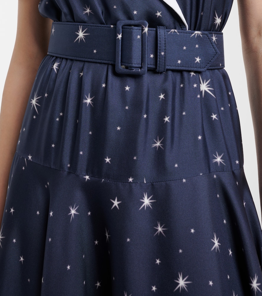 Printed silk twill midi dress