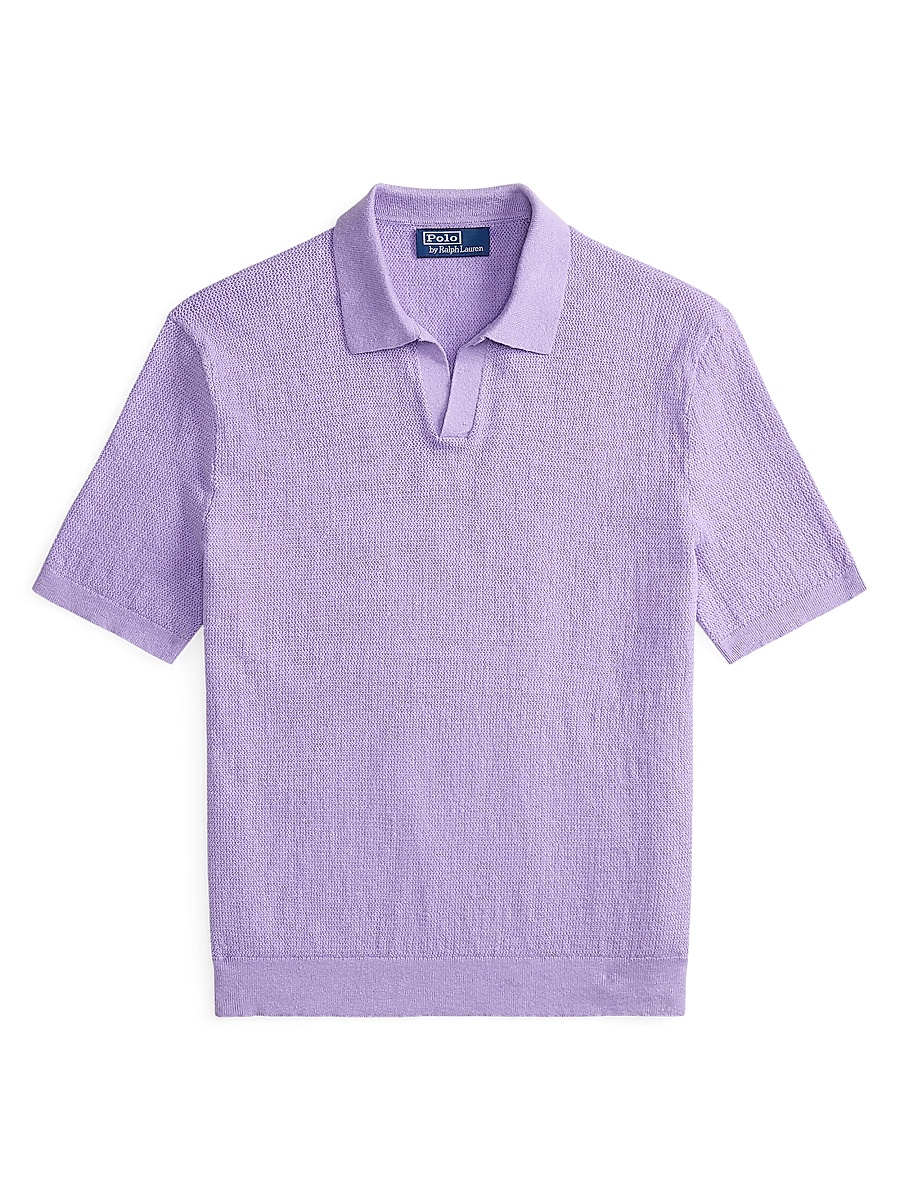 Men's Knit Linen-Blend Polo Shirt - Sky Lavender