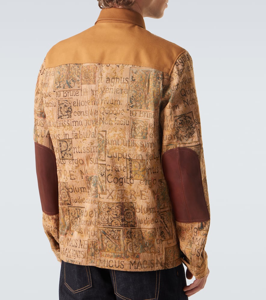 Leather-trimmed jacquard jacket