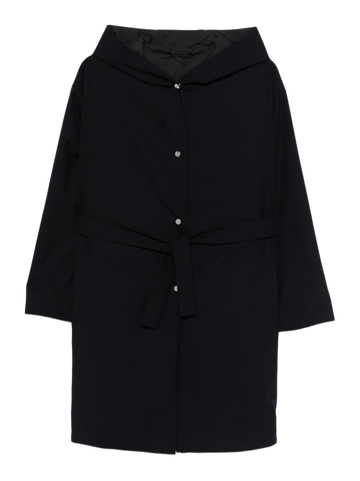 Navy Blue Hooded Overcoat With Side Pockets