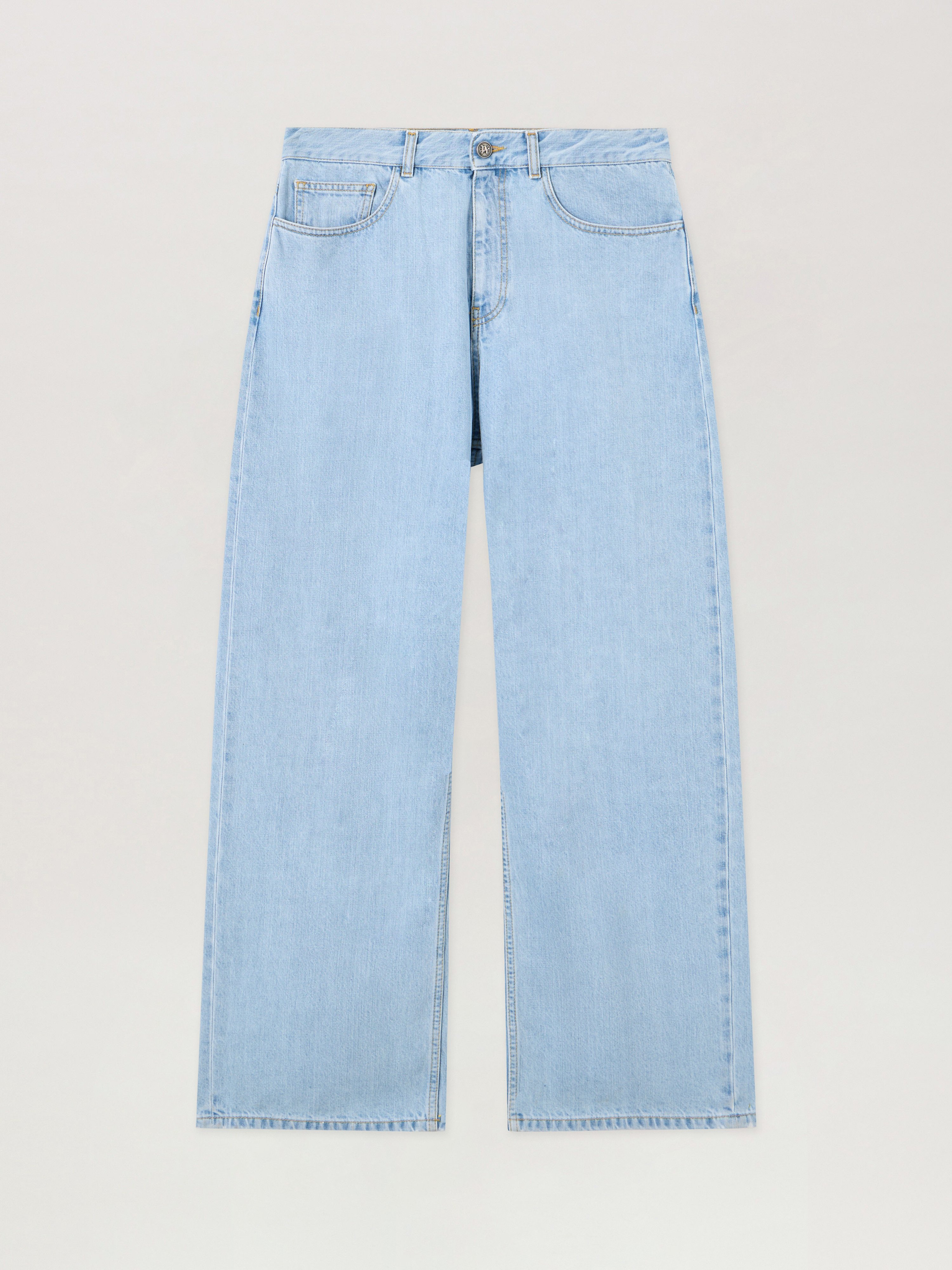 Curved Logo Loose Jeans Man  Light Blue Light Blue