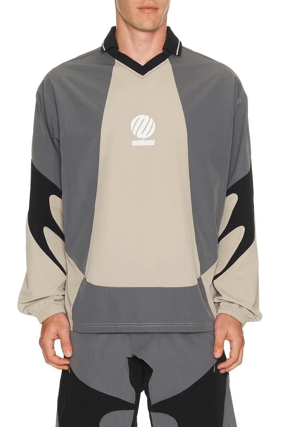 Metalwood Studio Machine Longsleeve Polo in Black - Grey. L also in M, S, XL/1X