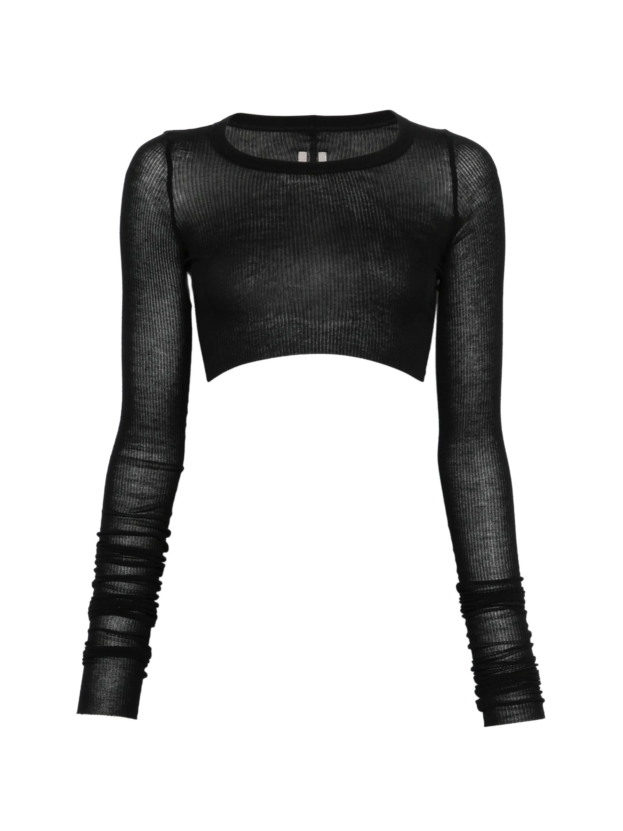 Cropped Round-Neck Long-Sleeve Top
