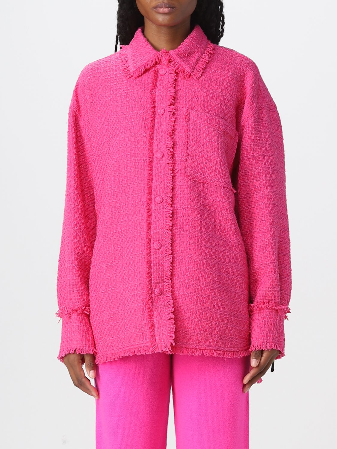 Long-sleeve frayed-edge shirt