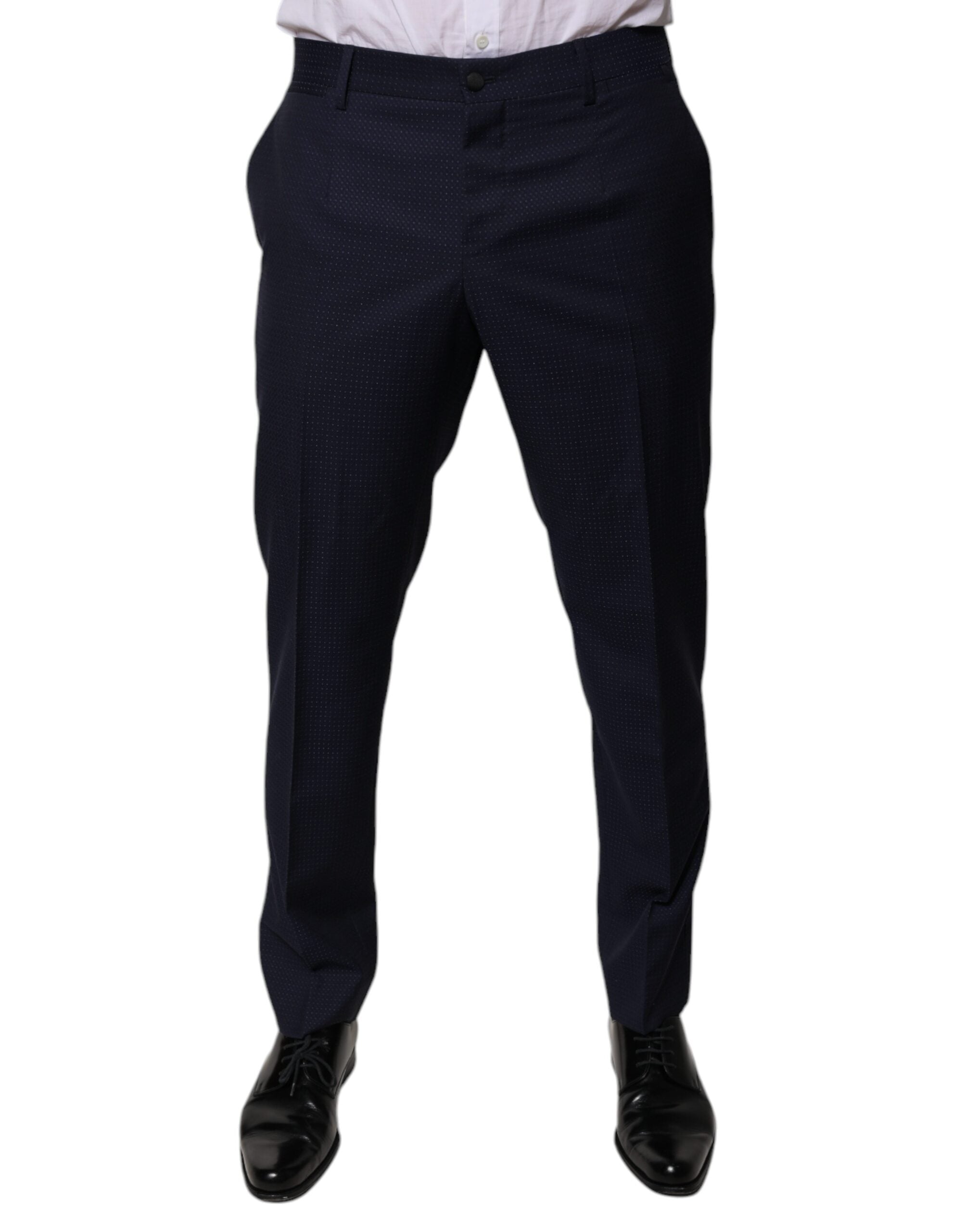 Cotton-Elastane Dress Trousers — Navy