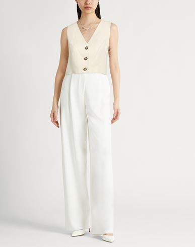 Woman Tailored Vest Ivory Size 6 Linen, Viscose