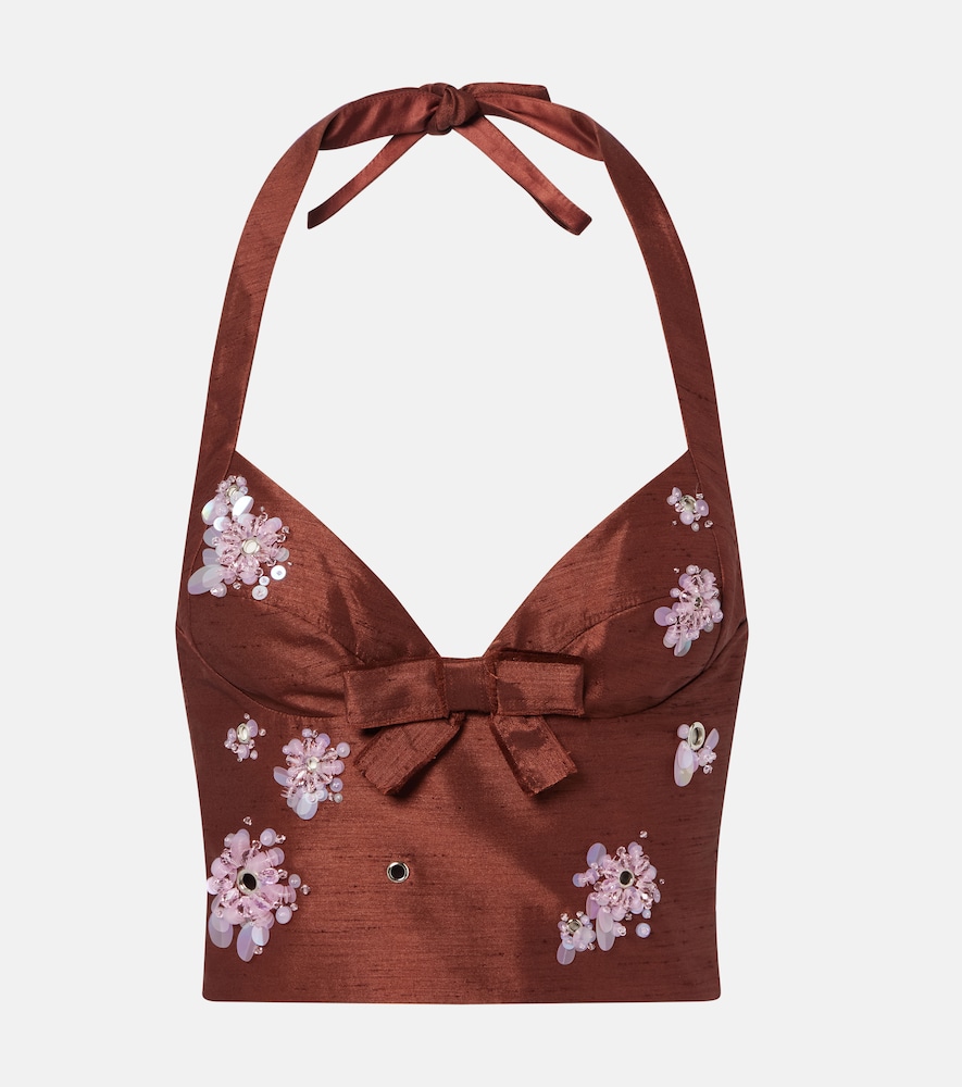 Embellished halterneck crop top