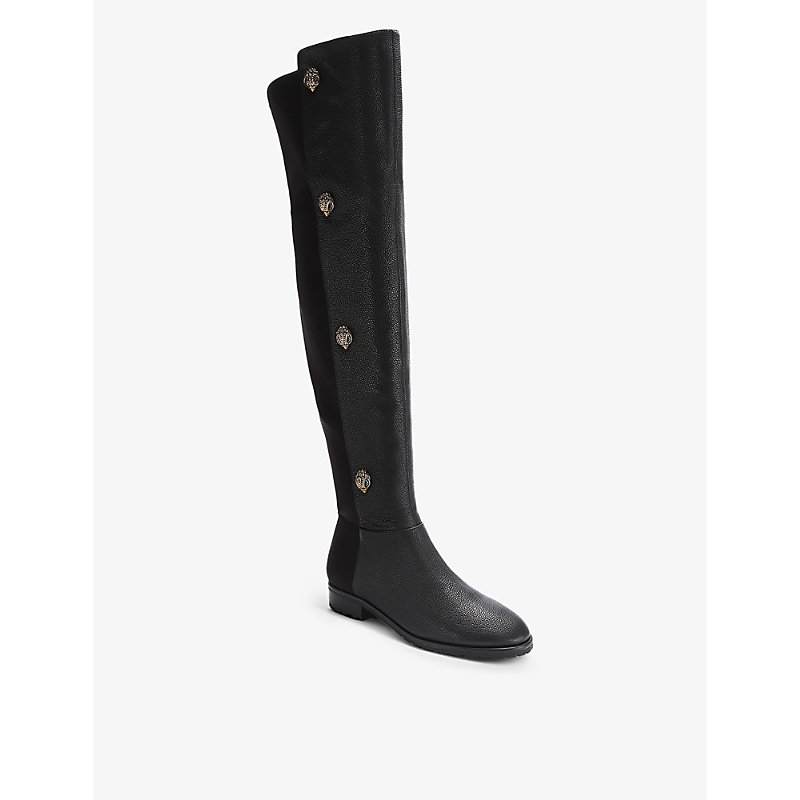 Womens Black Shoreditch Eagle Head-embellished Leather Knee-high Boots