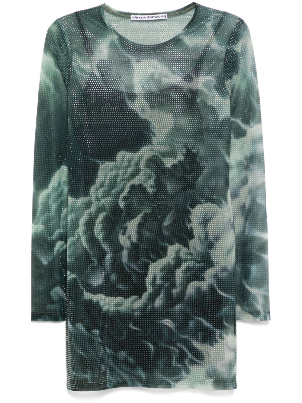 Crystal-hotfix cloud-print mini dress - Green