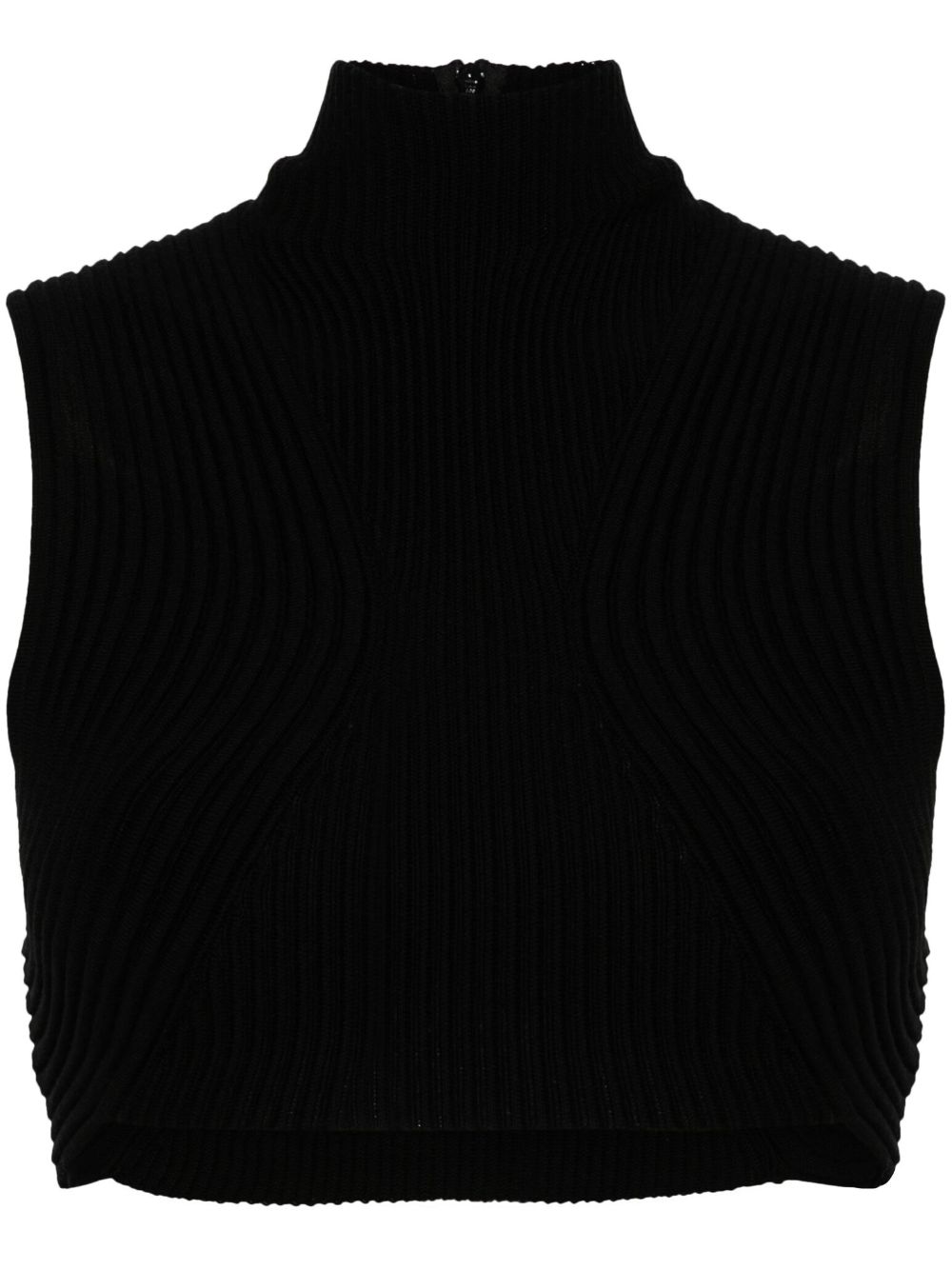 Ribbed-knit wool crop top - Black